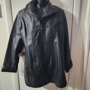 VIA ACCENTI Womans Black Genuine Leather Jacket Size 14W